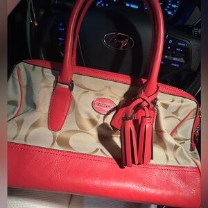 Coach Red and Beige Satchel